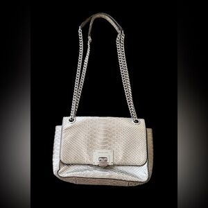 Michael Kors Metallic Silver Snake Pattern Chain Strap Turn Lock Shoulder Bag